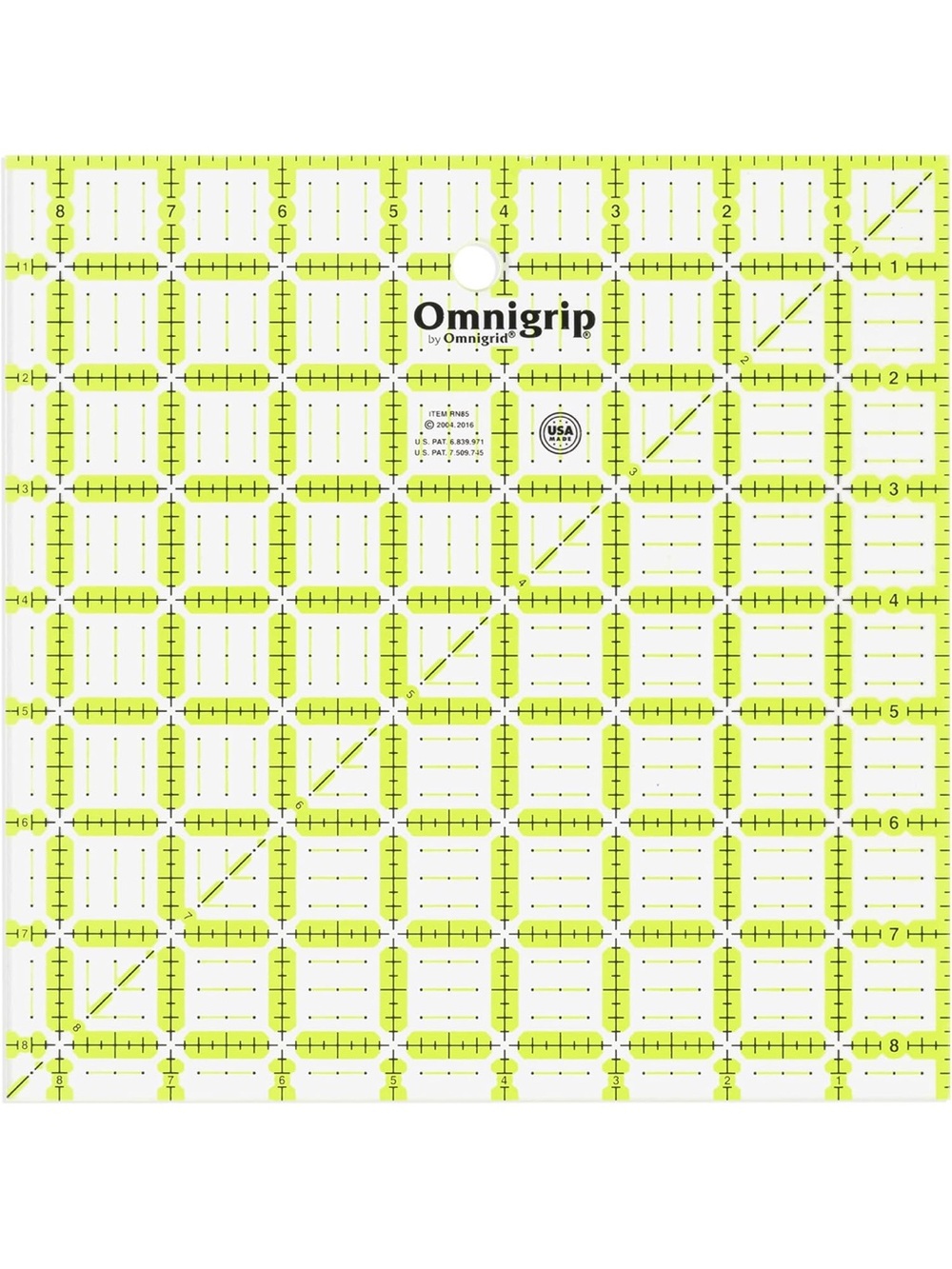 Omnigrip Neon Green Quilters Square Ruler 8.5 Inch by 8.5 Inch NWT